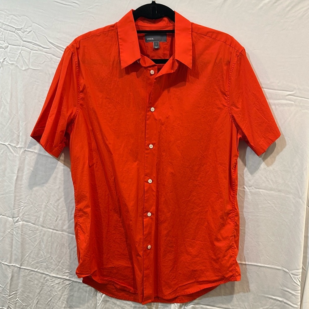 Vince Men’s Short Sleeve Button Down Shirt, Orange, Size Large, Used